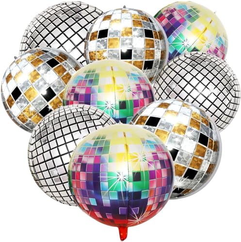 Disco Balloon, 9Pack 22 inch Silver and Gold Disco Ball Balloon, 4D Disco Ball Balloons for Disco Party Decorations, Dancing Queen 70s 80s 90s Party Decorations von OCHILIMA