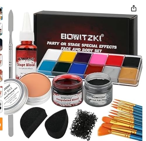 Halloween Schminke Spezialeffekte Öl Gesicht Körperfarbe mit Narbe Wachs, Gesichtsfarbe Pinsel, Spatel Werkzeug, Kunstblut, Narben Tätowierungen Aufkleber, Schwamm Ölbasis Gesichtsmalerei SFX Cosplay Halloween Schminke Spezialeffekte Öl Gesicht Körperfarbe mit Narbe Wachs, Gesichtsfarbe Pinsel, Spatel Werkzeug, Kunstblut, Narben Tätowierungen Aufkleber, Schwamm Ölbasis Gesichtsmalerei SFX Cosplay von OCHILIMA