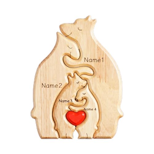 OCKULT Personalisierte Bärenfamilie Holzkunstpuzzle, DIY Holzbär Familie Figur, Tierfamilie Holzstatue Dekor, Familienname Bär Herz Puzzle, für Desktop-Ornament, Heimtischdekoration von OCKULT