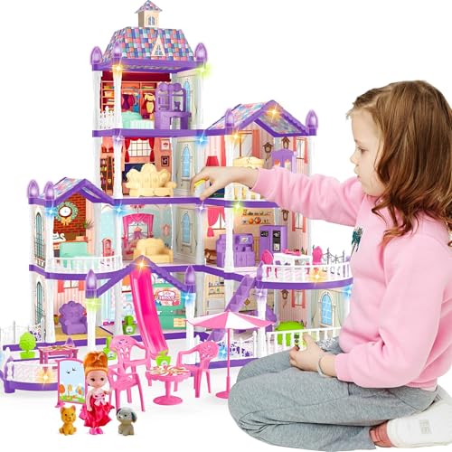 OCTERIC Puppenhaus für Mädchen, 10 Zimmer Lila Puppenhaus mit Puppen Figur, Welpen, Möbel, Zubehör, LED-Licht, Kleinkind Spielhaus Geschenk für 3 4 5 6 7 8 9 10 Jahre alte Mädchen Spielzeug OCTERIC Puppenhaus für Mädchen, 10 Zimmer Lila Puppenhaus mit Puppen Figur, Welpen, Möbel, Zubehör, LED-Licht, Kleinkind Spielhaus Geschenk für 3 4 5 6 7 8 9 10 Jahre alte Mädchen Spielzeug von OCTERIC