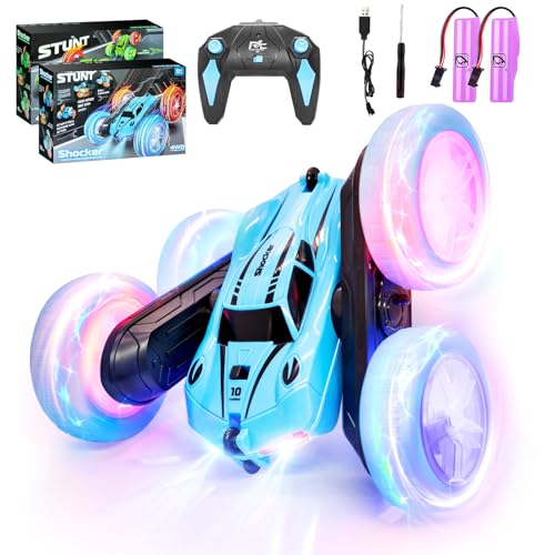 ODAPTO Ferngesteuertes Auto Crawler für Mädchen 6-12+ Jahre, RC Spielzeugauto mit LED Licht, 2.4Ghz 4WD, 360° Flip, inkl. 2 Aufladbaren Batterien（Blau） von ODAPTO