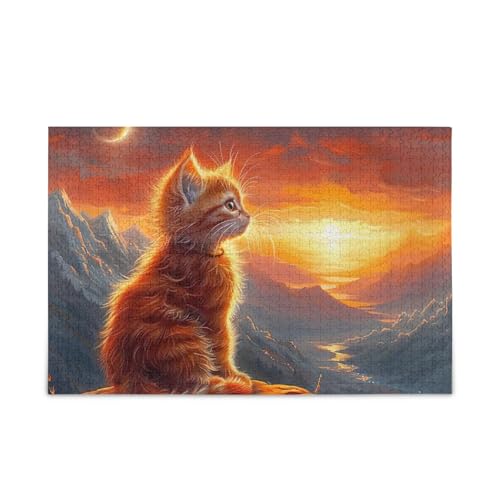 1 000 Stücke Puzzle niedlichen Sonnenuntergang Katze orange Puzzle-Spiel Home Wand Kunstwerk lustig von ODAWA