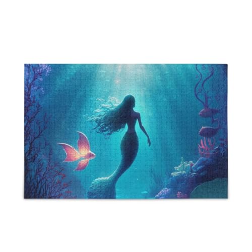 1000 Teile Jigsaw Puzzle Meerjungfrauen Unterwasser DIY Geschenk Jigsaw Puzzles mit Mesh Aufbewahrungstasche Lustig von ODAWA