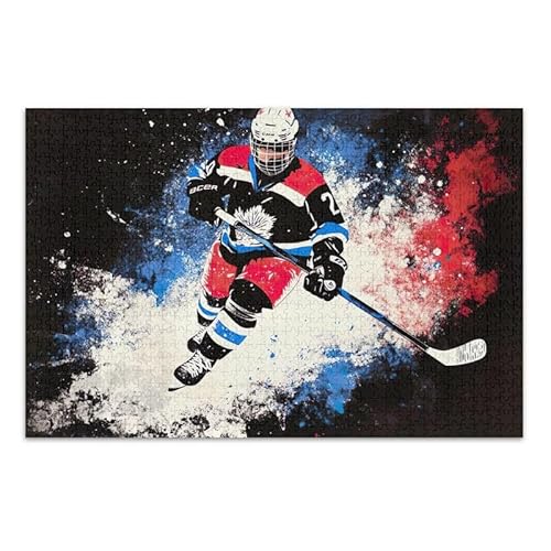 1000 Teile Puzzle, cooles Hockeyspieler-Puzzle-Spiel, Heimwandkunstwerk für Erwachsene, Teenager von ODAWA