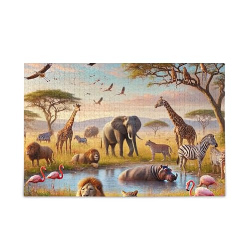1000 Teile Puzzle Afrikanische Tierwelt Szene DIY Geschenk Jigsaw Puzzles mit Mesh Aufbewahrungstasche Lustiges Puzzle für Erwachsene von ODAWA
