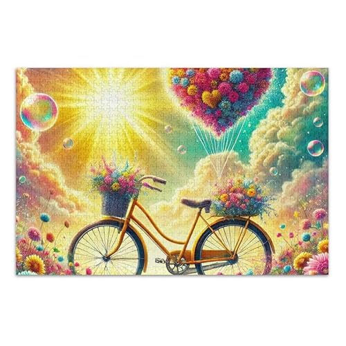 1000 Teile Puzzle Blume Fahrrad Herz Gelb Puzzle Spiel Home Wall Artwork für Erwachsene Familien von ODAWA