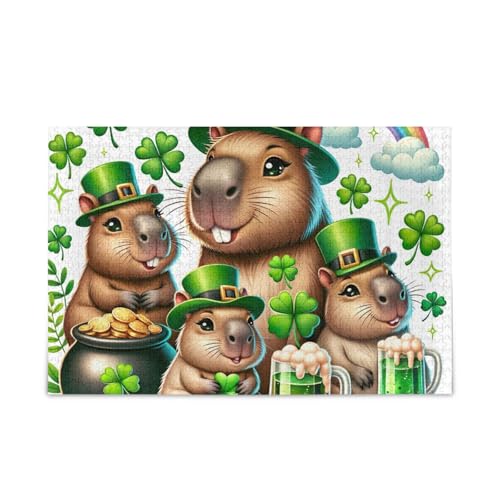 1000 Teile Puzzle Cute Capybara Beers Green Jigsaw Puzzles Lustiges Puzzle für Erwachsene von ODAWA