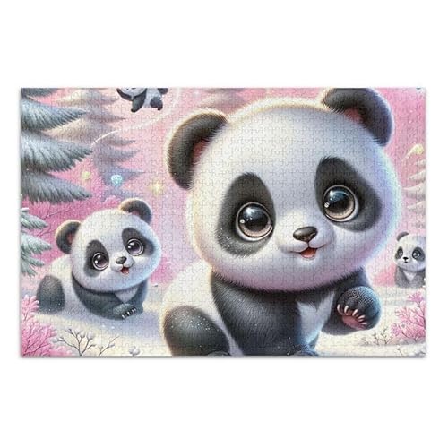 1000 Teile Puzzle Cute Pandas Big Eyes Herausforderndes Puzzle-Spiel für Erwachsene Teenager von ODAWA