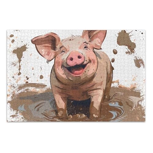 1000 Teile Puzzle Cute Piggy Smiling Mud Pig Puzzle Game Home Wall Artwork for Adults Teens von ODAWA
