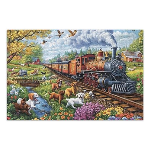1000 Teile Puzzle Eisenbahn Hunde Laufen Pädagogisches und Lernen Puzzle für Erwachsene Teenager von ODAWA