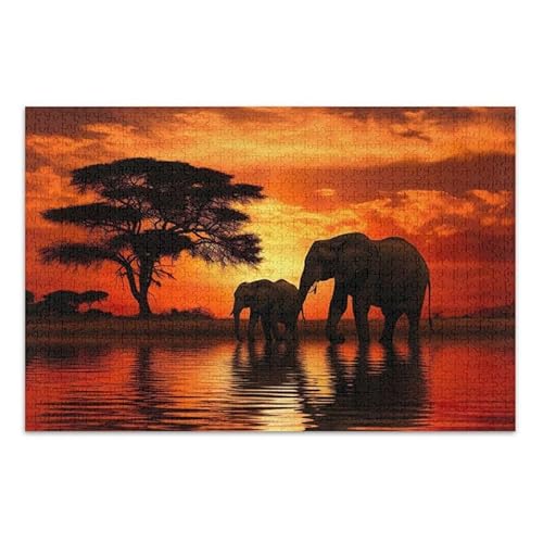 1000 Teile Puzzle Elefant Orange DIY Geschenk Puzzle mit Netz-Aufbewahrungstasche für Erwachsene Teenager von ODAWA