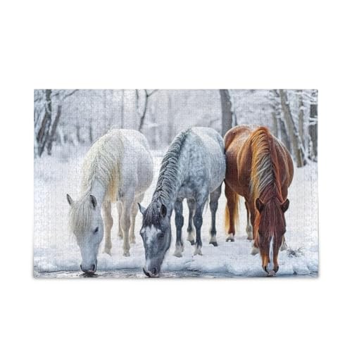 1000 Teile Puzzle Elegante Pferde Weiß Stabil 2mm Puzzleteile Lustig von ODAWA