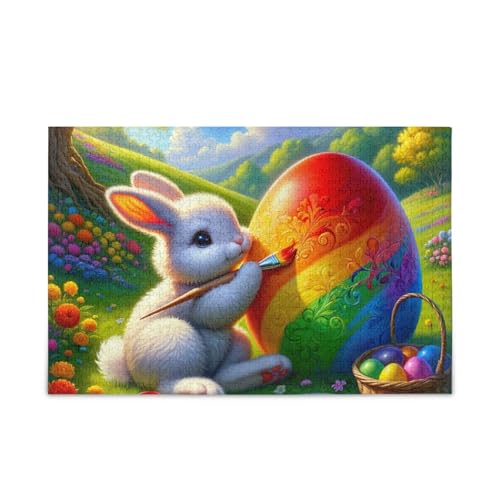 1000 Teile Puzzle Floral Ostern Kaninchen Regenbogen DIY Geschenk Puzzle mit Netz-Aufbewahrungstasche von ODAWA