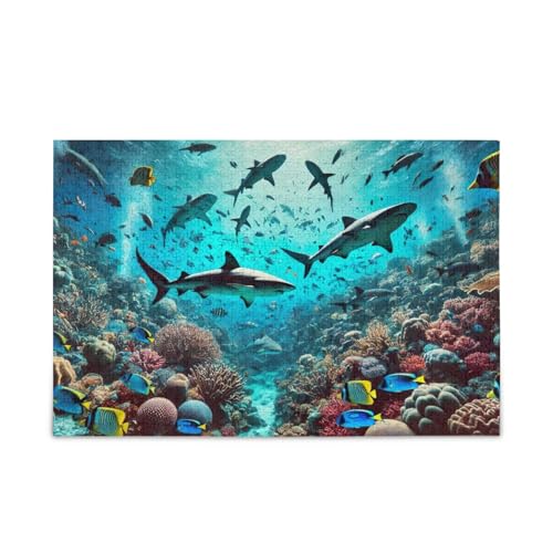 1000 Teile Puzzle Haie und Koralle Unterwasserwelt Jigsaw Puzzles Lustiges Puzzle für Erwachsene von ODAWA