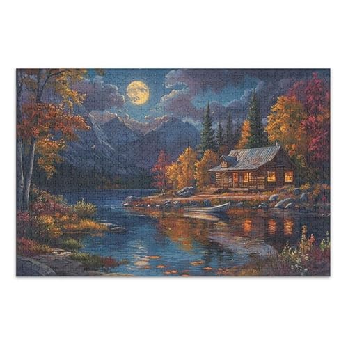 1000 Teile Puzzle Herbst Nacht Reflexion Blau Herausforderung Puzzle Spiel Lustiges Puzzle für Erwachsene Kinder von ODAWA