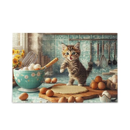 1000 Teile Puzzle Kätzchen Backen Teig Braun Herausforderung Puzzle Spiel Herausforderung Puzzle für Erwachsene von ODAWA