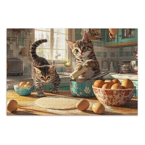 1000 Teile Puzzle Kätzchen Küche Eier Braun Herausforderndes Puzzle-Spiel für Erwachsene Teenager von ODAWA