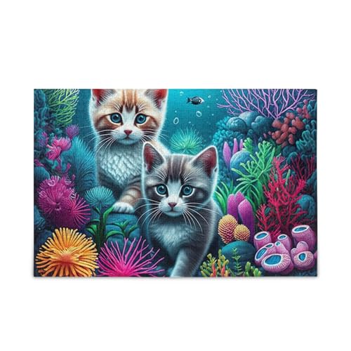 1000 Teile Puzzle Kätzchen bunte Koralle DIY Geschenk Puzzle mit Netz-Aufbewahrungstasche für Erwachsene, Familien von ODAWA