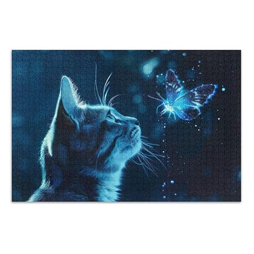 1000 Teile Puzzle Katze Blau Herausfordernde Puzzles Spiel für Erwachsene Familien von ODAWA