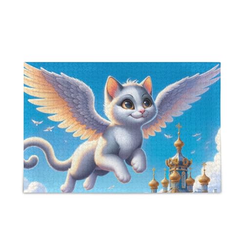 1000 Teile Puzzle Katze mit Flügeln Puzzle Spiel Home Wall Artwork für Erwachsene Familien von ODAWA