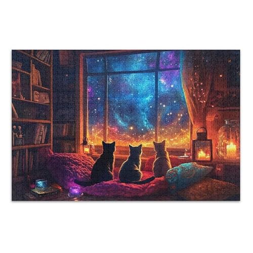 1000 Teile Puzzle Katzen Sternengalaxie Blau Pädagogisches und Lernpuzzle Spaß Familienaktivität von ODAWA