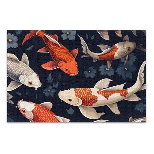 1000 Teile Puzzle Koi Fisch Schwarz Pädagogisches und Lernpuzzle für Erwachsene Teens von ODAWA