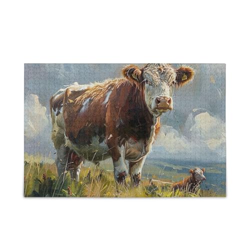 1000 Teile Puzzle Kuh Gras Rinder Malerei Herausfordernde Puzzles Spiel für Erwachsene Familien von ODAWA