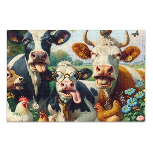 1000 Teile Puzzle Lustige Bauernhofkühe Lern- und Lernpuzzle für Erwachsene Teenager von ODAWA