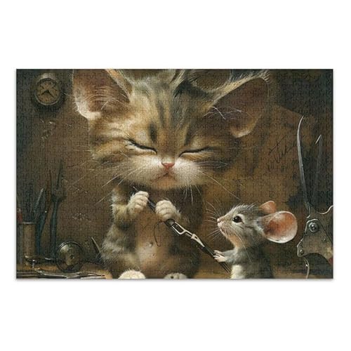 1000 Teile Puzzle Lustige Katze Maus Niedliches Puzzle-Spiel Home Wall Artwork für Erwachsene Teenager von ODAWA