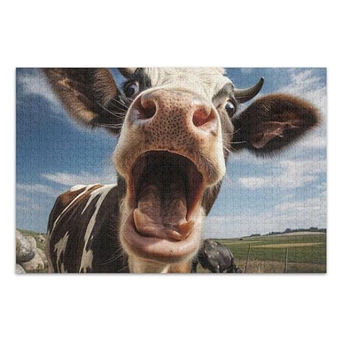 1000 Teile Puzzle Lustige blaue Kuh DIY Geschenk Puzzle mit Aufbewahrungstasche Mesh Puzzle Herausforderung für Erwachsene von ODAWA