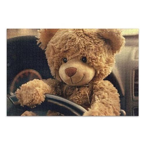 1000 Teile Puzzle Lustiger Bär Fahren DIY Geschenk Puzzle mit Netz-Aufbewahrungstasche von ODAWA