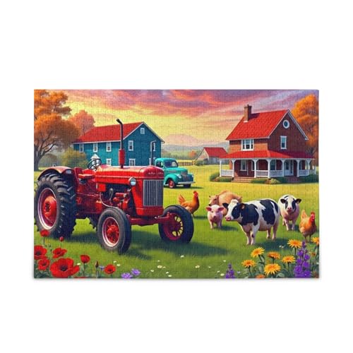 1000 Teile Puzzle Lustiger Traktor Orange Puzzle Spiel Home Wall Artwork Spaß Familie Aktivität von ODAWA