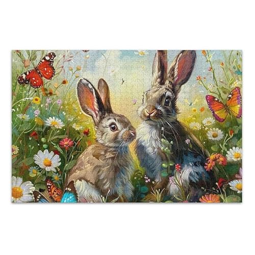 1000 Teile Puzzle Malerei Hasen Wiese Frühling Pädagogisch und Lernen von ODAWA
