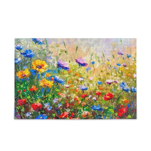 1000 Teile Puzzle Malerei Wildblumen Frühling DIY Geschenk Puzzle mit Netz-Aufbewahrungstasche Spaß Familie Aktivität von ODAWA