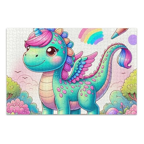 1000 Teile Puzzle Niedliche Dinosaurier Einhorn DIY Geschenk Jigsaw Puzzles mit Mesh Aufbewahrungstasche für Erwachsene Familien von ODAWA