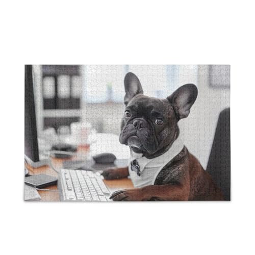 1000 Teile Puzzle Niedliche Französische Bulldogge Lustige DIY Geschenk Puzzle mit Netz-Aufbewahrungstasche Herausforderung Puzzles für Erwachsene von ODAWA