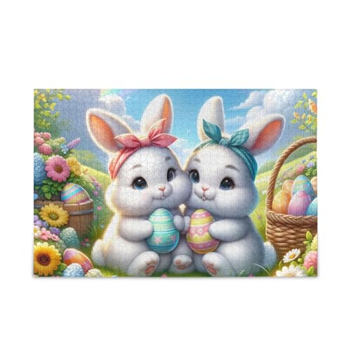 1000 Teile Puzzle Niedliche Hasen Regenbogen Grün DIY Geschenk Puzzle mit Netz-Aufbewahrungstasche Spaß Familie Aktivität von ODAWA
