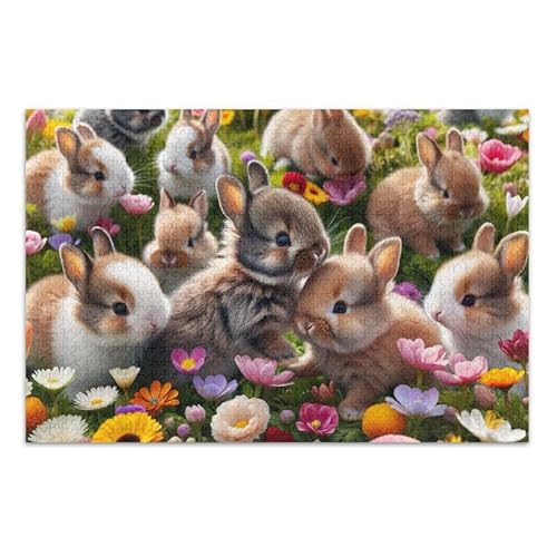 1000 Teile Puzzle Niedliche Osterhasen Blumen Puzzle Spiel Home Wall Artwork für Erwachsene Teenager von ODAWA