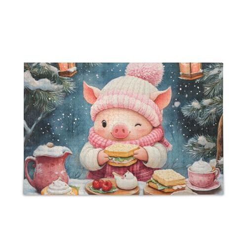 1000 Teile Puzzle Niedliche Winterschwein Leckereien Puzzle für Erwachsene Familien von ODAWA