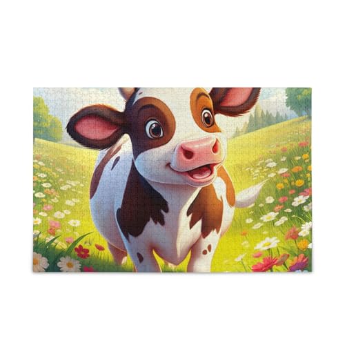 1000 Teile Puzzle Niedliche braune weiße Kuh DIY Geschenk Puzzles mit Netz-Aufbewahrungstasche für Erwachsene, Familien von ODAWA