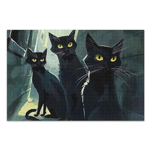 1000 Teile Puzzle Niedliche schwarze Katzen DIY Geschenk Puzzle mit Netz-Aufbewahrungstasche Kinder von ODAWA