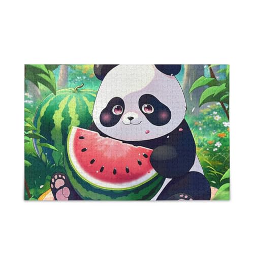 1000 Teile Puzzle Niedlicher Panda, der Wassermelone isst, herausforderndes Puzzle-Spiel für Erwachsene, Familien von ODAWA