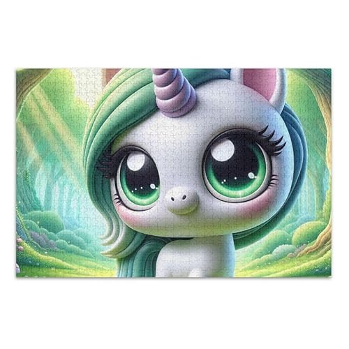 1000 Teile Puzzle Niedliches Einhorn Grün Pädagogisches und Lernpuzzle Lustiges Puzzle für Erwachsene Kinder von ODAWA