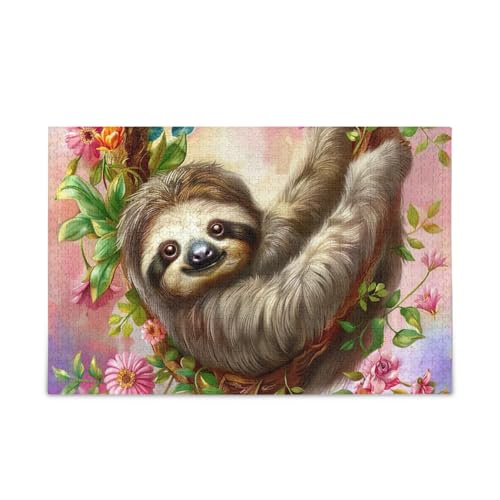 1000 Teile Puzzle Niedliches Faultier Floral Lustige Puzzles für Erwachsene Familien von ODAWA