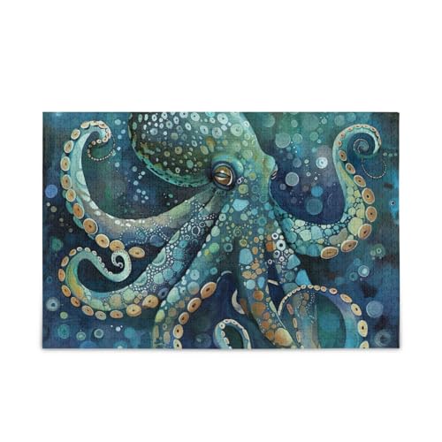 1000 Teile Puzzle Oktopus Meerestier Blaugrün Blau Puzzle Spiel Home Wall Artwork für Erwachsene Familien von ODAWA