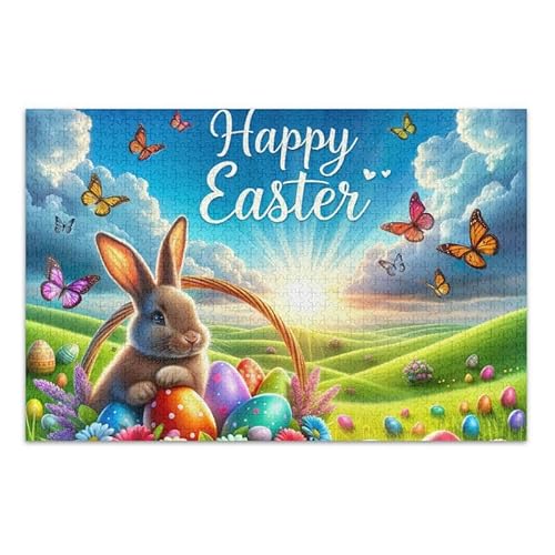 1000 Teile Puzzle Osterhase bunte Eier DIY Geschenk Puzzle mit Netz-Aufbewahrungstasche Lustiges Puzzle für Erwachsene Kinder von ODAWA