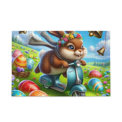 1000 Teile Puzzle Osterhase reiten blaues Puzzle Spaß Familienaktivität von ODAWA