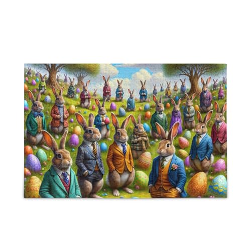 1000 Teile Puzzle Ostern Hasen Eier DIY Geschenk Jigsaw Puzzles mit Mesh Aufbewahrungstasche Lustiges Puzzle für Erwachsene von ODAWA