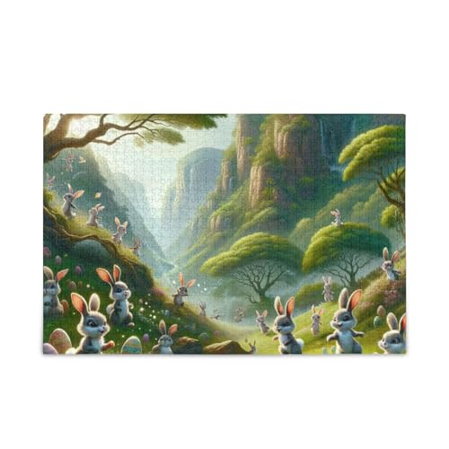 1000 Teile Puzzle Ostern Versammlung Wiese Grün DIY Geschenk Puzzle mit Netz-Aufbewahrungstasche für Erwachsene Familien von ODAWA