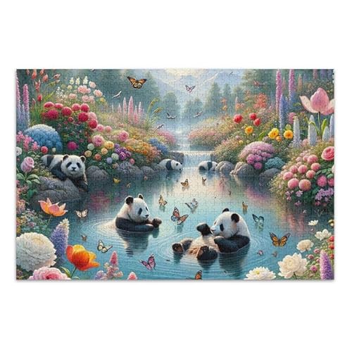 1000 Teile Puzzle Pandas Blumen Blau Puzzle Spiel Home Wall Artwork Herausforderung Puzzle für Erwachsene von ODAWA